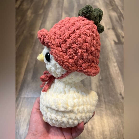 Tulip Hat Ducky Crochet Plushie Handcrafted in Soft Snuggle Yarn Spring Easter - Picture 2 of 4